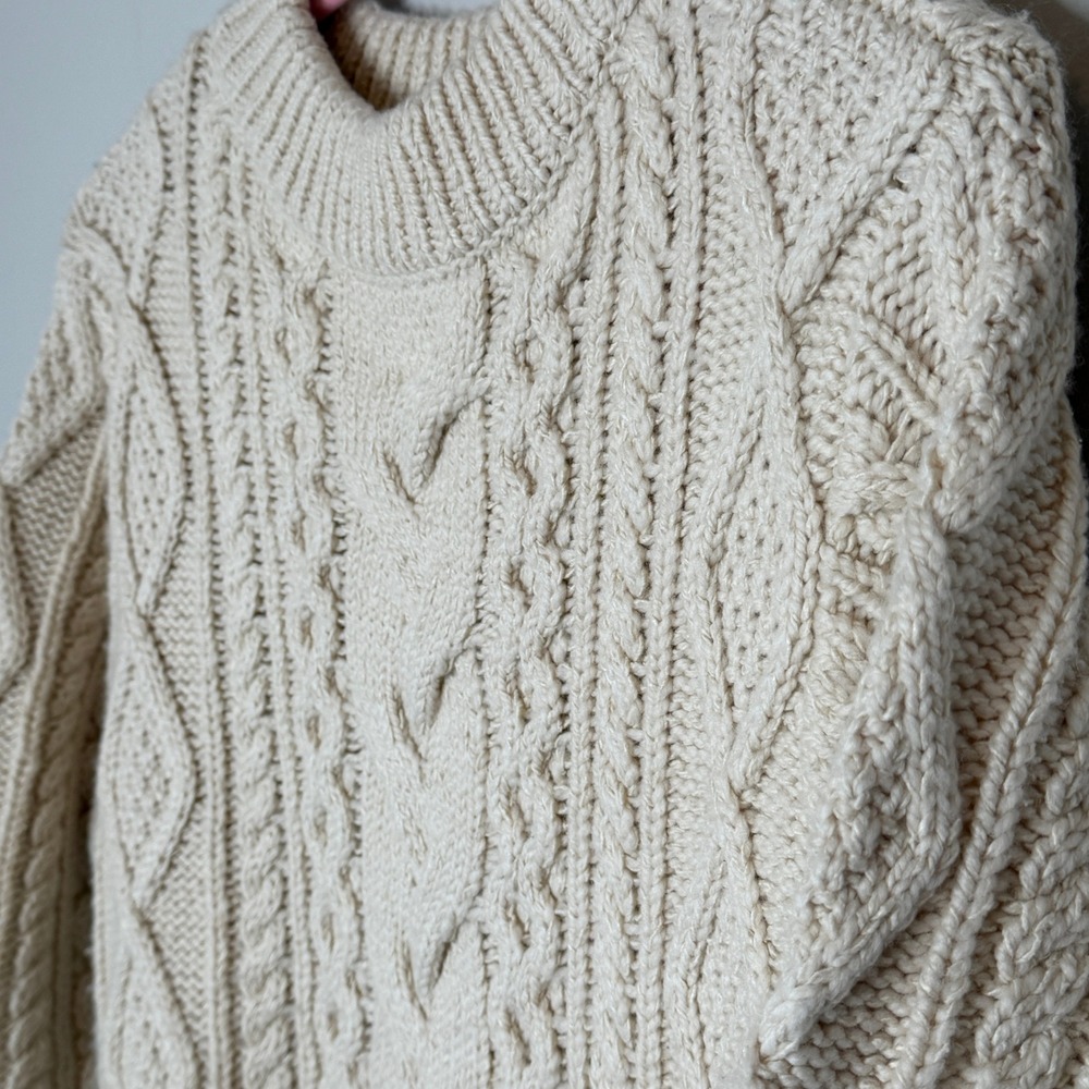 Ralph Lauren Double RL Cable Knit Wool Silk Sweater Dress Cream Mock Neck Medium - Picture 8 of 16